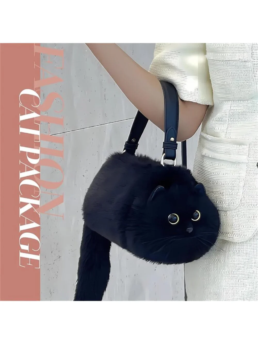 Chic Cat-Shaped Crossbody Handbag | Realistic Puffy Plush Purse for Women